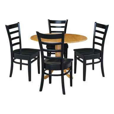 42 In Dual Drop Leaf Dining Table With 4 Dining Chairs - 5 Piece Dining Set - Oak Table/black Chairs 3 42 In Dual Drop Leaf Dining Table With 4 Dining Chairs - 5 Piece Dining Set - Oak Table/black Chairs