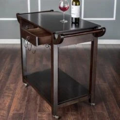 Carrick Transitional Dark Walnut Wood 2-Drawer Kitchen Cart With Wine Rack On Wheels By Copper Grove - Dark Walnut -Gourmet Interiors b00c54ec cb5d 4dc8 9c1c bc65aca2fd1a