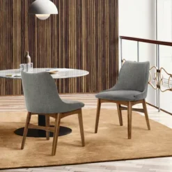 Azalea Charcoal Fabric And Walnut Wood Dining Side Chairs - Set Of 2 -Gourmet Interiors b096424b 8f5a 4eae 9362 a9a0d2edb46c