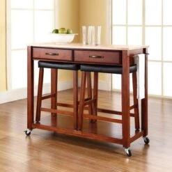 Cherry Wood Kitchen Cart/Island With Cherry 24-inch Upholstered Saddle Stools - Kitchen Cart - Wood - Cherry 10 Cherry Wood Kitchen Cart/Island With Cherry 24-inch Upholstered Saddle Stools - Kitchen Cart - Wood - Cherry -Gourmet Interiors b127755d 2e0f 4dbe b06e 37fa4c7673cd