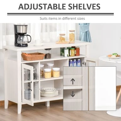 HOMCOM Farmhouse Sideboard Buffet Cabinet, Coffee Bar Cabinet With Storage Shelves, Kitchen Cabinet With 2 Framed Glass Doors - White 8 HOMCOM Farmhouse Sideboard Buffet Cabinet, Coffee Bar Cabinet With Storage Shelves, Kitchen Cabinet With 2 Framed Glass Doors - White - Image 6