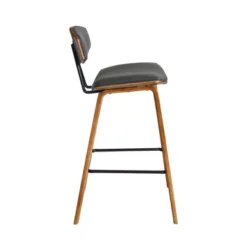 Fox 28.5" Bar Height Grey Faux Leather And Walnut Wood Mid-Century Modern Bar Stool -Gourmet Interiors b176ab98 c964 4e1a b691 817060a62d7c
