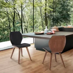 Ontario Black Faux Leather And Walnut Wood Dining Chairs - Set Of 2 -Gourmet Interiors b1ce6b38 6153 4c4f 9888 0890e6e29435