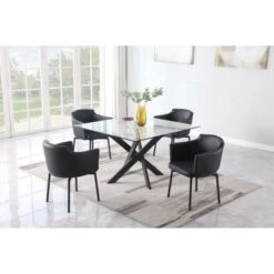 Somette 5-Piece Square Glass Dining Set With Crisscross Base & 4 Swivel Arm Chairs - Black