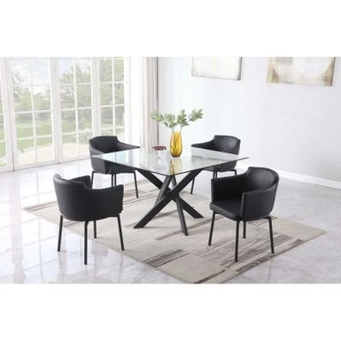 Somette 5-Piece Square Glass Dining Set With Crisscross Base & 4 Swivel Arm Chairs - Black 3 Somette 5-Piece Square Glass Dining Set With Crisscross Base & 4 Swivel Arm Chairs - Black