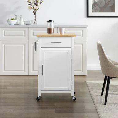 Savannah Wood Top Compact Kitchen Island/Cart - 37"H X 22.25"W X 15.75"D - Kitchen Cart - Wood - White 5 Savannah Wood Top Compact Kitchen Island/Cart - 37"H X 22.25"W X 15.75"D - Kitchen Cart - Wood - White - Image 3