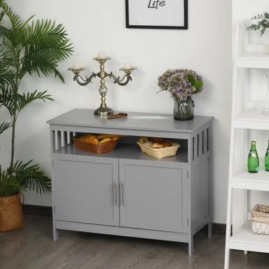 HOMCOM Kitchen Console Table, Buffet Sideboard, Wooden Storage Table With 2-Level Cabinet And Open Space - Grey 3 HOMCOM Kitchen Console Table, Buffet Sideboard, Wooden Storage Table With 2-Level Cabinet And Open Space - Grey