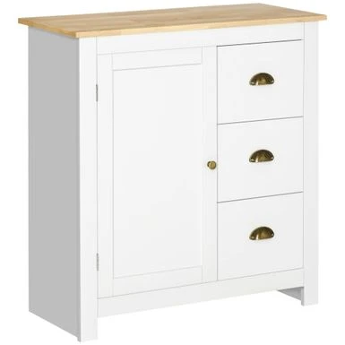 HOMCOM Modern Floor Cabinet, Storage Sideboard, Kitchen Buffet Table W/ Rubberwood Top, 3 Drawers And Cabinet - Grey 5 HOMCOM Modern Floor Cabinet, Storage Sideboard, Kitchen Buffet Table W/ Rubberwood Top, 3 Drawers And Cabinet - Grey - Image 3