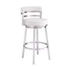 Madrid 26" Counter Height Swivel White Faux Leather And Brushed Stainless Steel Bar Stool