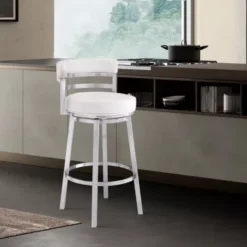 Titana 26" Counter Height Swivel White Faux Leather And Brushed Stainless Steel Bar Stool -Gourmet Interiors b339137a 2b98 4018 a49a 7e22b6bb605f