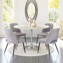 Declaration Dining Table 48" White & Silver - 59.1 -Gourmet Interiors b37b8821 8033 4a85 815f c1bb70cbd084