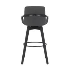Baylor 30" Gray Faux Leather And Black Wood Swivel Bar Stool -Gourmet Interiors b40f86c7 e0a1 4764 83e0 e3ec9c985870