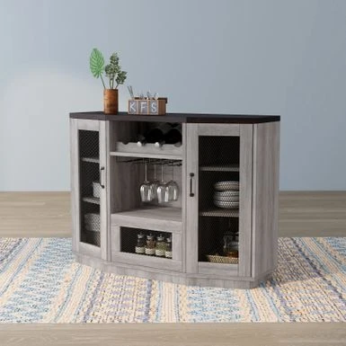 DH BASIC Coastal White 47" 6-shelf Buffet With Wine Storage By Denhour - Coastal White 3 DH BASIC Coastal White 47" 6-shelf Buffet With Wine Storage By Denhour - Coastal White