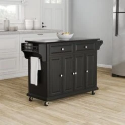 Black Wood Kitchen Cart/ Island With Solid Black Granite Top - N/A - Kitchen Cart - Wood - Black -Gourmet Interiors b60a8797 698a 46c9 bb5f c9e3c558f5b4