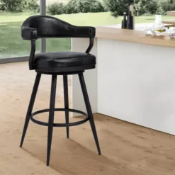 Amador 26" Counter Height Bar Stool In A Black Powder Coated Finish And Vintage Black Faux Leather -Gourmet Interiors b67f2fac 5e15 4040 88cd 90c1ea42e233