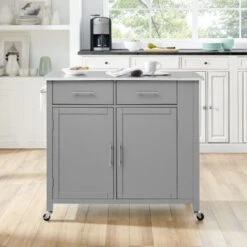 Savannah Stainless Steel Top Full-Size Kitchen Island/Cart - 37"H X 42"W X 18.25"D - Kitchen Cart - Stainless Steel - Grey -Gourmet Interiors b6f60f6c 41dd 4d29 9500 9af7cc2fda53