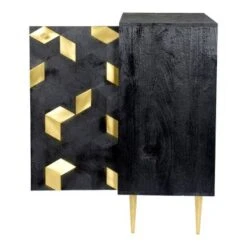 Aurelle Home Sago Modern Black Mango Wood Cabinet With Gold Foil Accents - Black -Gourmet Interiors b71e34fc 5b42 40a0 a877 86ad52c5cf80