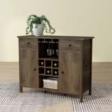 DH BASIC Rustic Distressed Walnut 42" Buffet With Wine Grid By Denhour - Distressed Walnut 3 DH BASIC Rustic Distressed Walnut 42" Buffet With Wine Grid By Denhour - Distressed Walnut