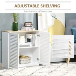 HOMCOM Storage Cabinet Kitchen Sideboard With Louvered Doors, Freestanding Floor Cabinet For Living Room, Hallway, White - White -Gourmet Interiors b7bb2f83 c231 4868 a985 05f6beabb6ae