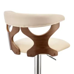 Ruth Adjustable Swivel Cream Faux Leather And Walnut Wood Bar Stool With Chrome Base -Gourmet Interiors b853df88 f7fe 476d 8d01 12edec242726