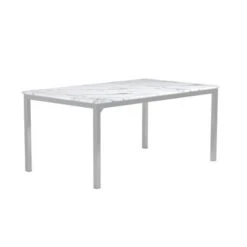 Rectangular Dining Table With Faux Marble Top In White Finish - White And Chrome