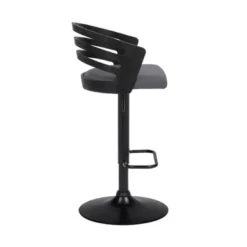 Adele Adjustable Height Swivel Grey Faux Leather And Black Wood Bar Stool With Black Base -Gourmet Interiors b9066668 63a4 4e8d bebd e10f433f684e