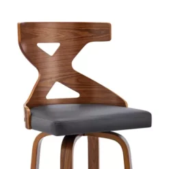 Gayle 26" Swivel Cross Back Grey Faux Leather And Walnut Wood Bar Stool -Gourmet Interiors b94a506d 91ed 406a a54a 15483e1b0900