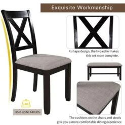 Merax 6-Piece Dining Set With Foldable Table, Bench - Grey -Gourmet Interiors b972fbeb 0e56 44d0 90e9 6599c80990d6