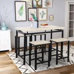 Nestfair 5 Piece Dining Set With Counter And Pub Height - Beige