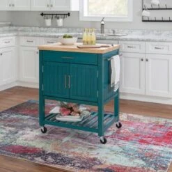 The Curated Nomad Coyote Teal Kitchen Cart - Teal -Gourmet Interiors bb28c73f 67cf 4590 b6bb e81de1ac65ba