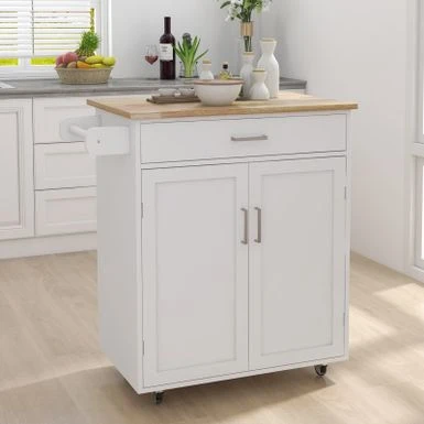Nestfair White Kitchen Cart With Towel Rack And Shelves - White 3 Nestfair White Kitchen Cart With Towel Rack And Shelves - White