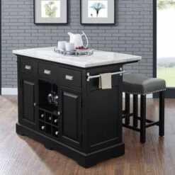 Porch & Den Ariana Marble Top Kitchen Island - Ebony -Gourmet Interiors bc3a74aa a544 470d 8ed1 e81f1aecf0fc