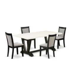 East West Furniture Dining Room Table Set - A Linen White Top Table With Trestle Base And Fabric Parson Chairs (Pieces Option) - V627MZ606-5 -Gourmet Interiors bc7beebf f31b 42de bcc1 02973c167fcf