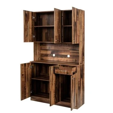 70.87" Tall Wardrobe& Kitchen Cabinet, With 6-Doors, 1-Open Shelves And 1-Drawer For Bedroom,Walnut - Natural 17 70.87" Tall Wardrobe& Kitchen Cabinet, With 6-Doors, 1-Open Shelves And 1-Drawer For Bedroom,Walnut - Natural - Image 15