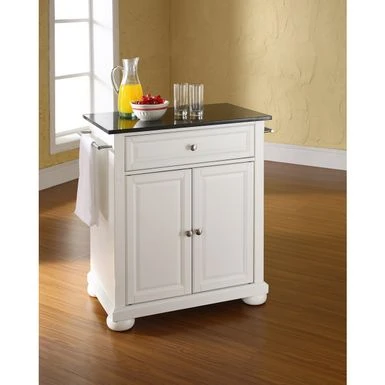 Alexandria Solid Black Granite Top Portable Kitchen Island In White Finish - Portable - White 5 Alexandria Solid Black Granite Top Portable Kitchen Island In White Finish - Portable - White - Image 3