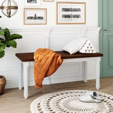 Clihome 2-Pcs Solid Wood Retro Farmhouse Kitchen Dining Benches - White 4 Clihome 2-Pcs Solid Wood Retro Farmhouse Kitchen Dining Benches - White - Image 2