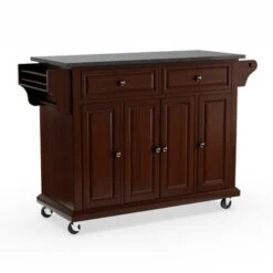 Full Size Solid Black Granite Top Kitchen Cart - N/A - Kitchen Cart - Wood - Brown -Gourmet Interiors bd6d512f d8ec 485b ab86 f50405cc92b9