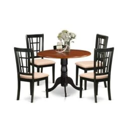 5 PC Kitchen Table Set - A Dining Table And 4 Wood Kitchen Chairs - Black & Cherry Finish (Seat Type Options) - DLNI5-BCH-C -Gourmet Interiors bd7b71cd 98f3 49b1 906e 2fec56da9544