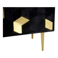 Aurelle Home Sago Modern Black Mango Wood Cabinet With Gold Foil Accents - Black -Gourmet Interiors bd9054ce 4790 454d 96e2 4beaca28d2ca