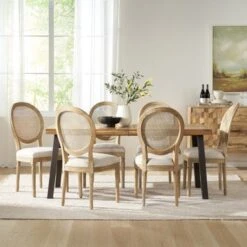 Dero Fabric And Wood 7 Piece Dining Set By Christopher Knight Home - Natural Stained/ Natural/ Beige