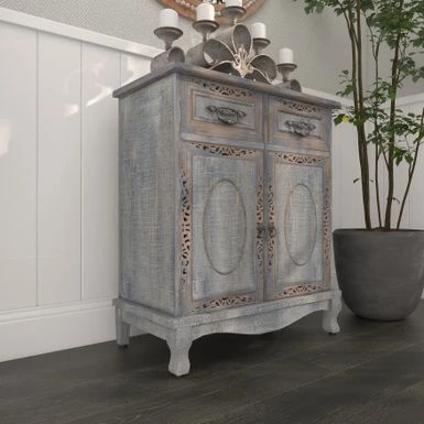 Gray Wood Intricately Carved Vintage Cabinet - Grey - Dresser 13 Gray Wood Intricately Carved Vintage Cabinet - Grey - Dresser - Image 11