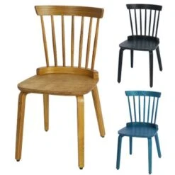 Black Solid Wood Slat Back Windsor Dining Chairs, Set Of 2/4 - 34.06" H X 16.54"W X 16.93"D - Set Of 2 - Blue -Gourmet Interiors bdc0cc09 6f49 43a4 b584 ca83d1125e05