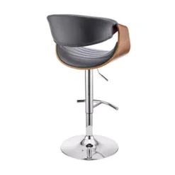 Gionni Adjustable Swivel Grey Faux Leather And Walnut Wood Bar Stool With Chrome Base -Gourmet Interiors beec4a05 bd68 46ae a39a b38e4a4ff4f2