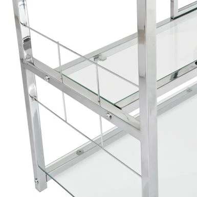 Bar&Serving Cart With Glass Holder And Wine Rack, 3-Tier Kitchen Trolley With Tempered Glass Shelves And Chrome-Finished - Brown 7 Bar&Serving Cart With Glass Holder And Wine Rack, 3-Tier Kitchen Trolley With Tempered Glass Shelves And Chrome-Finished - Brown - Image 5