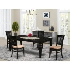 Mid-Century Dining Table Set - Butterfly Leaf Dining Table & Chairs With Slatted Back (Pieces, Color & Seat Type Options ) - LGVA5-BLK-C
