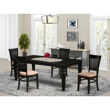 Mid-Century Dining Table Set - Butterfly Leaf Dining Table & Chairs With Slatted Back (Pieces, Color & Seat Type Options ) - LGVA5-BLK-C 3 Mid-Century Dining Table Set - Butterfly Leaf Dining Table & Chairs With Slatted Back (Pieces, Color & Seat Type Options ) - LGVA5-BLK-C