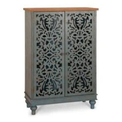 PHI VILLA 2-door Retro Antique Hollow-Carved Storage Cabinet - Blue -Gourmet Interiors c0447f72 7dd8 44b9 a657 a159a648bb10