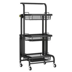 3-Tier Folding Rolling Cart Kitchen/Bedroom/Living Room/Bathroom - 17.32*11.81*37.20 - Black - Kitchen Cart -Gourmet Interiors c04aa2df ab04 454f a5ee 16c7d4d64a0a