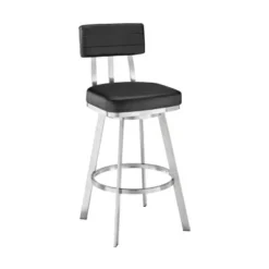 Jinab Swivel Bar Stool In Brushed Stainless Steel With Black Faux Leather -Gourmet Interiors c06f09da ee58 47a2 ae96 b7c0681ae9b2