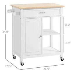 HOMCOM Kitchen Trolley, Wood Top Utility Cart On Wheels With Open Shelf And Storage Drawer For Dining Room, Kitchen - Grey -Gourmet Interiors c08c7e6b 75fd 4b31 aa93 d235d67e4f2a